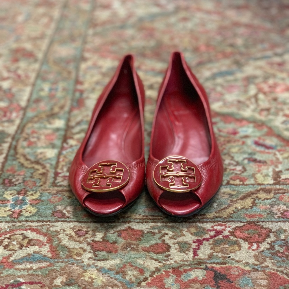 Tory Burch flats, sz 7 red leather wedge, shoes
